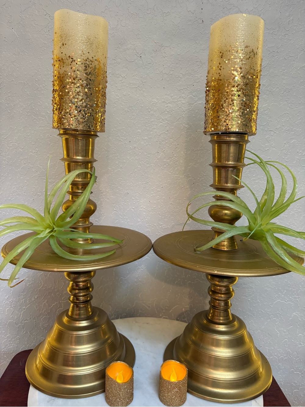 Vintage Brass Pillar Candle Sticks